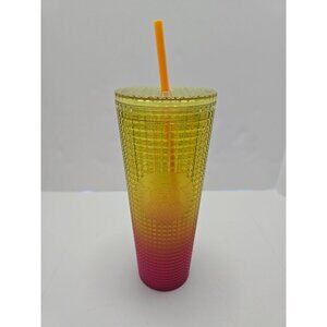 Starbucks 24 Oz Summer 2022 Tumbler Matching Lid Straw Yellow and Pink Gradient